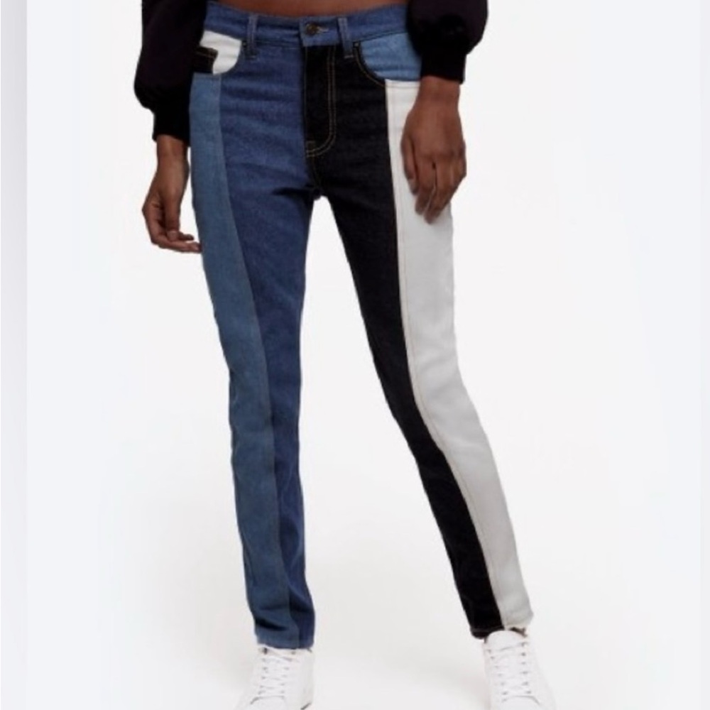 Divided Women's Colorblock Boyfriend Jeans - Blue, Black, White